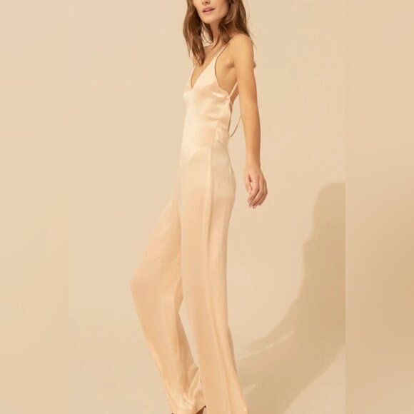 ba&sh Chiva Jumpsuit Playsuit Onepiece Cupro Open Back - Peach Nude - US 4 - Picture 1 of 12